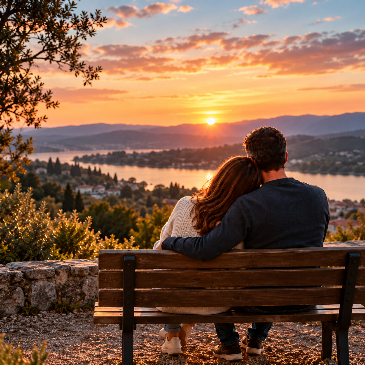 Coaching conjugal : un couple face au coucher de soleil